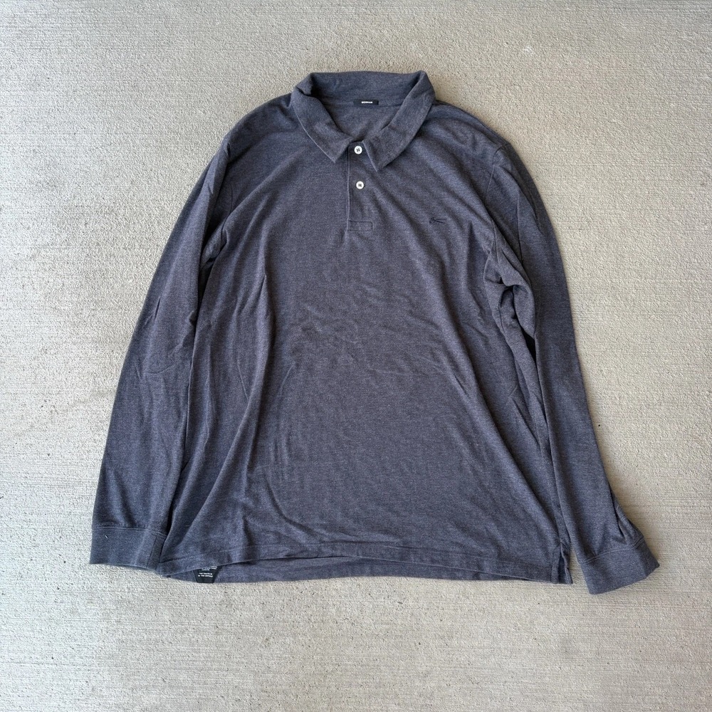 Denham The Jeanmaker Polo Shirt Men's XXL Charcoal Gray Long Sleeve